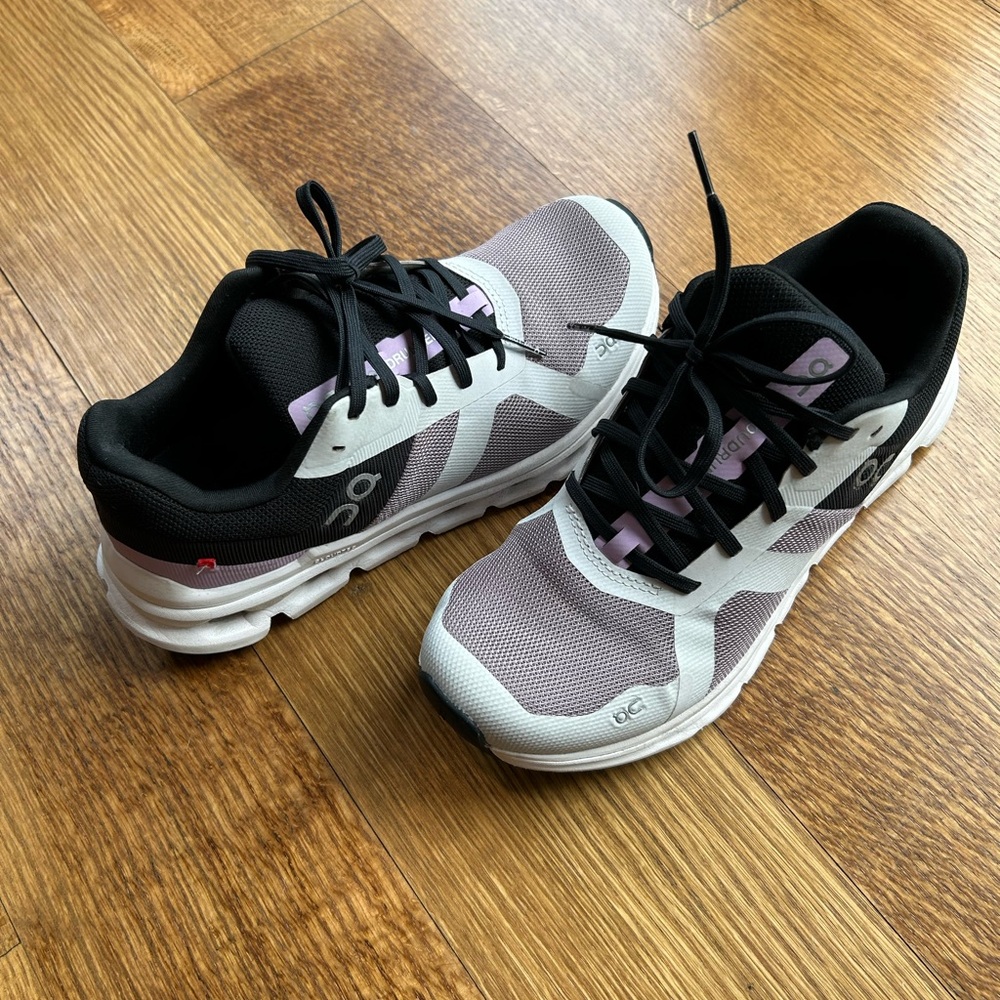 On Running Women's Black, White, and Purple Sneakers